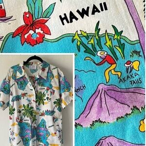 CLOVIS RUFFIN Boutique Neiman-Marcus Vintage Hawaiian Islands Printed Shirt RARE